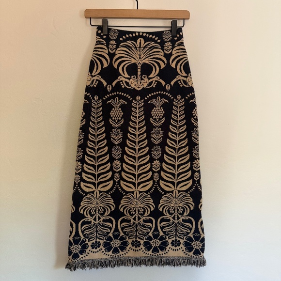 Farm Rio Ainika Tropical Splendor Knit Fringe Midi Skirt - Picture 5 of 9